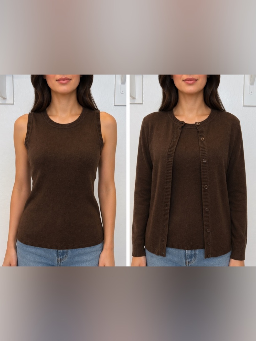 Brown Silk Knit Cardigan Set